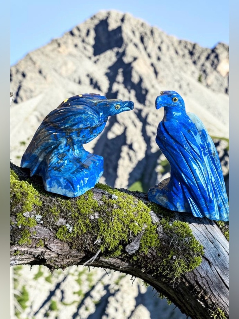 Lapis Lazuli Crystal Hawk Bird Set Hand Carved